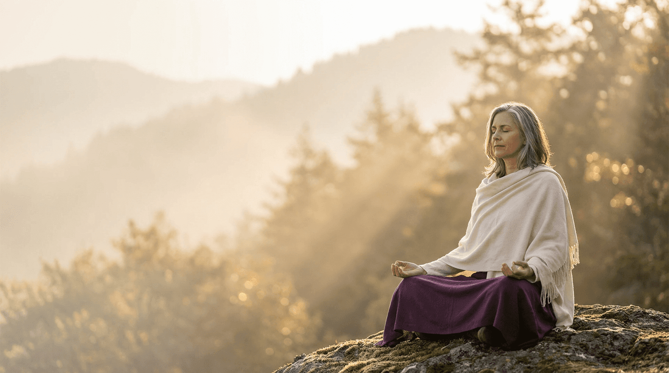 Frau in stiller Meditation im Morgenlicht
